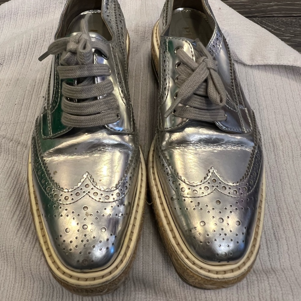Silver prada platform, size 35.5